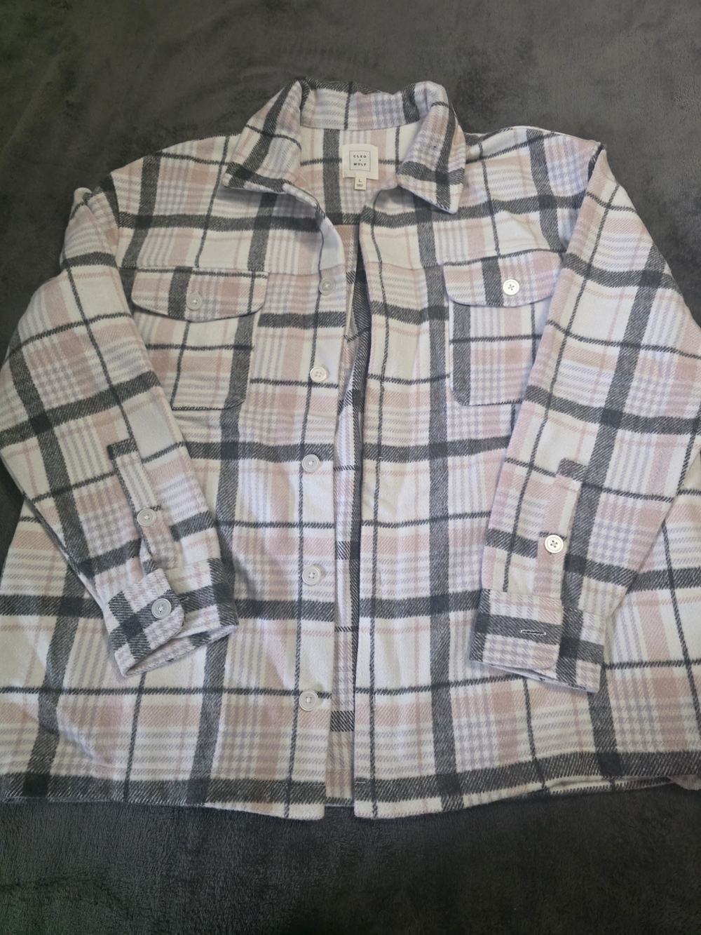 Plaid Button-Front Shacket Jacket - Pink & Gray